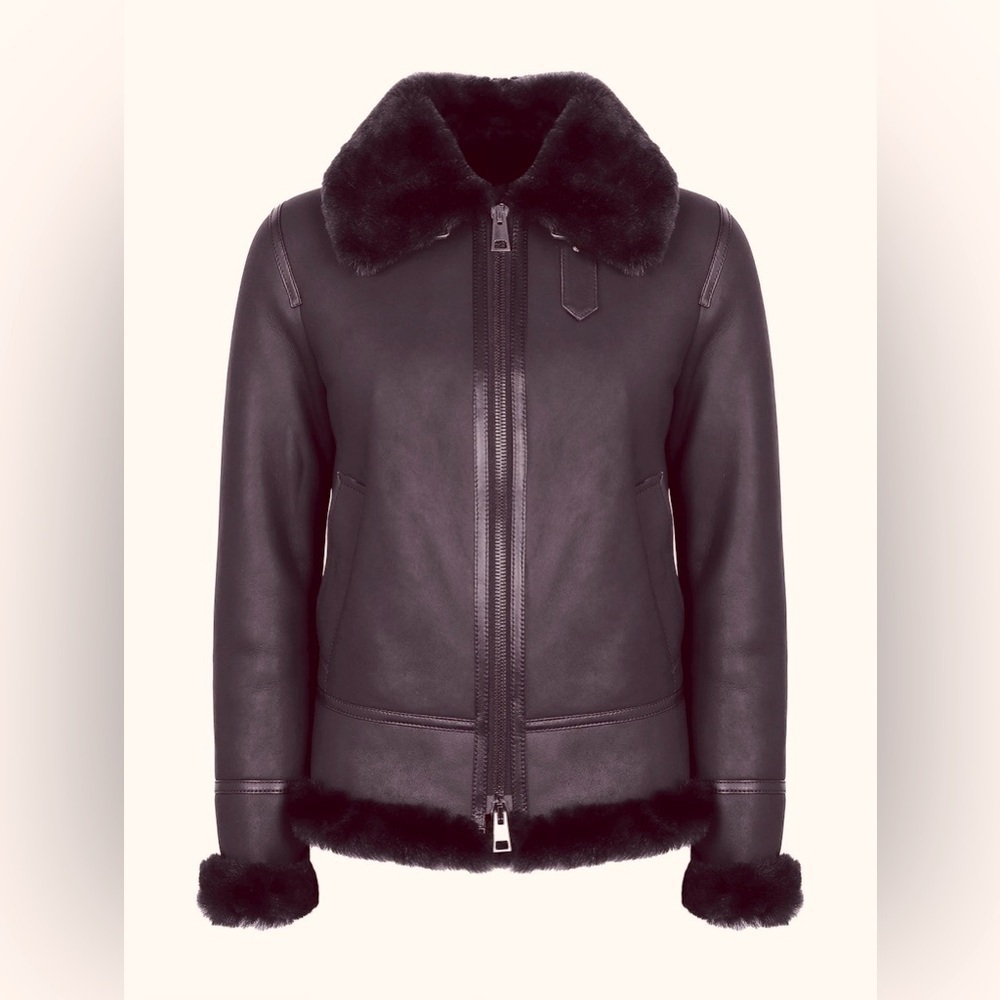 Pierotucci Espresso Lamb Shearling Leather Pilot Aviator Flight Jacket - Picture 15 of 16